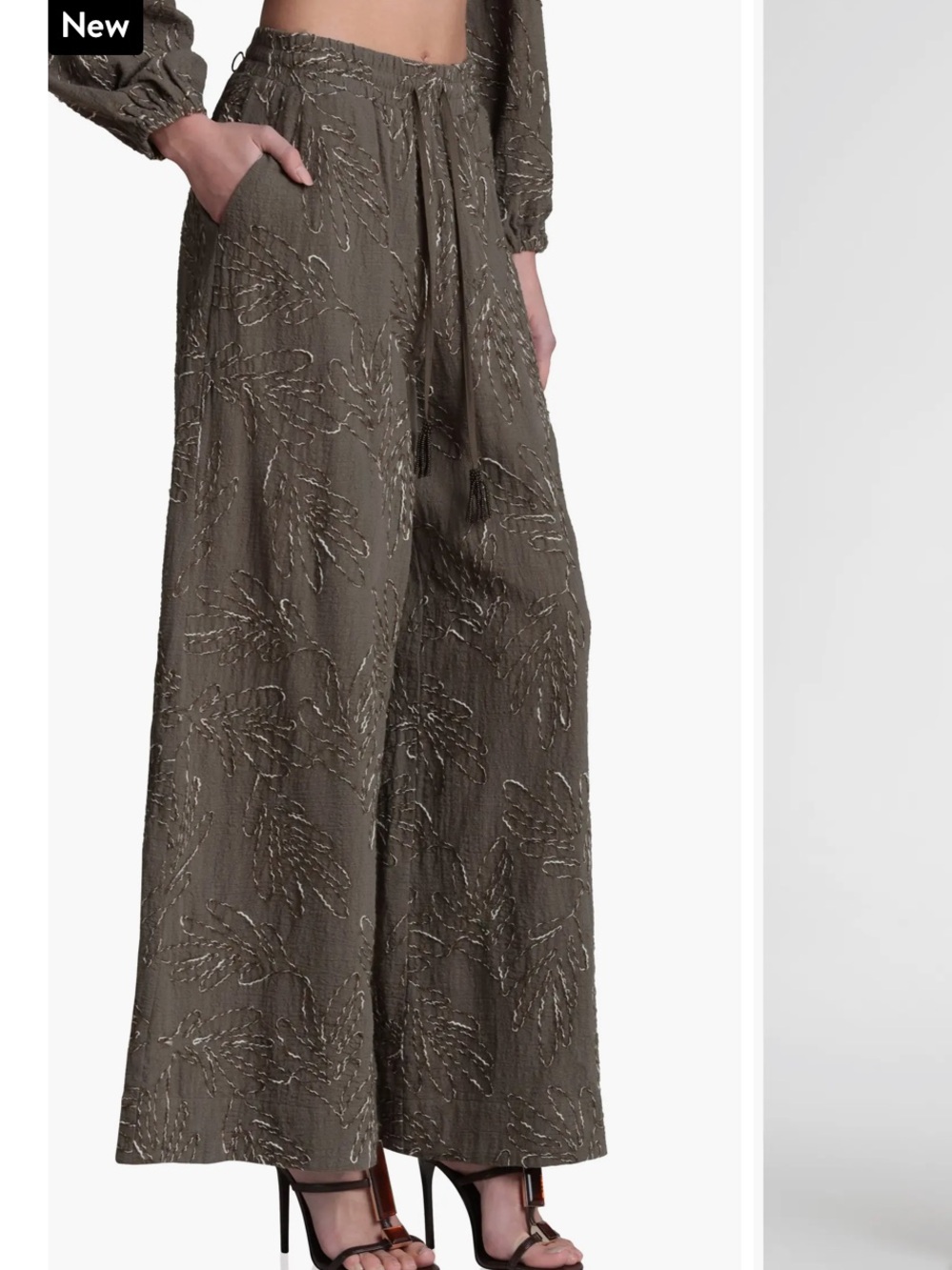 Avec Les Filles Olive Green Printed extreme Wide-Leg Palazzo Pants embroidered s - Picture 2 of 4